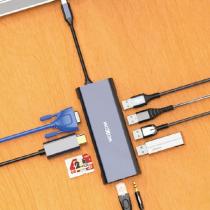 USB HUB MOXOM (MX-HB03) Type-C to USB/ 3*USB3.0 + 1*USB2.0 + microSD + PD + VGA + HDMI + RG45 +3.5mm серый