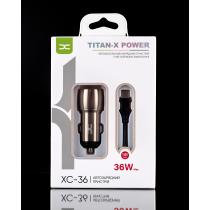 АЗУ DC 2в1 блок (2 QC3.0 / 36W) + кабель (Type-C - Type-C) (XC-36) Metal темно-серый