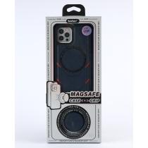 Чехол экокожа DC + PopSocket с поддержкой MagSafe для iPhone 13 Pro темно-синий