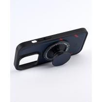 Чехол экокожа DC + PopSocket с поддержкой MagSafe для iPhone 13 Pro темно-синий