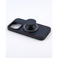 Чехол экокожа DC + PopSocket с поддержкой MagSafe для iPhone 13 Pro темно-синий