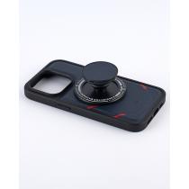 Чехол экокожа DC + PopSocket с поддержкой MagSafe для iPhone 13 Pro темно-синий