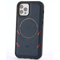 Чехол экокожа DC + PopSocket с поддержкой MagSafe для iPhone 14 темно-синий