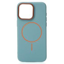 Силиконовый чехол Slim Ring Leather Textured с поддержкой MagSafe для iPhone 15 wave blue