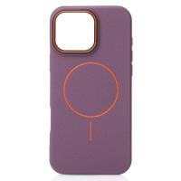 Силиконовый чехол Slim Ring Leather Textured с поддержкой MagSafe для iPhone 16 Pro deep purple
