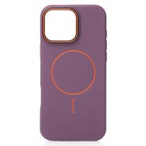 Силіконовий чохол Slim Ring Leather Textured з підтримкою MagSafe для iPhone 16 Pro deep purple