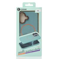 Силиконовый чехол Slim Ring Leather Textured с поддержкой MagSafe для iPhone 16 wave blue