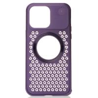 Металлический чехол AROMA PERFORATED METAL с поддержкой MagSafe для iPhone 14 Pro фиолетовый