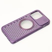 Металлический чехол AROMA PERFORATED METAL с поддержкой MagSafe для iPhone 14 Pro Max фиолетовый