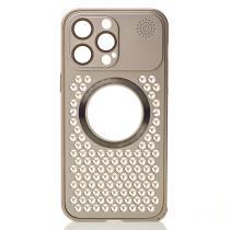 Металлический чехол AROMA PERFORATED METAL с поддержкой MagSafe для iPhone 14 Pro золотой