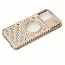 Металлический чехол AROMA PERFORATED METAL с поддержкой MagSafe для iPhone 14 Pro золотой