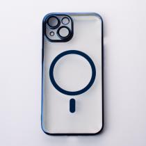 Пластиковый чехол MagSafe "Glitter" для iPhone 15 темно-синий