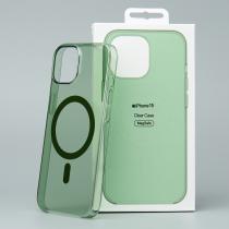 Пластиковый чехол Lux Clear с поддержкой MagSafe для iPhone 15 Plus зеленый