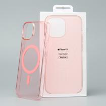 Пластиковый чехол Lux Clear с поддержкой MagSafe для iPhone 15 пудра