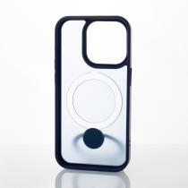 Пластиковый чехол 360 с поддержкой MagSafe для iPhone 15 Pro темно-синий