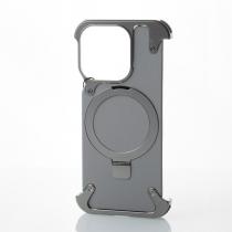 Металлический чехол LEATHER METAL FRAME с поддержкой MagSafe для iPhone 15 Pro серый