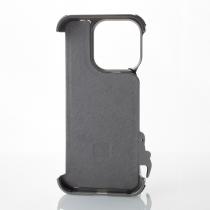 Металлический чехол LEATHER METAL FRAME с поддержкой MagSafe для iPhone 15 Pro серый