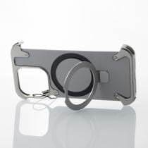 Металлический чехол LEATHER METAL FRAME с поддержкой MagSafe для iPhone 15 Pro Max серый