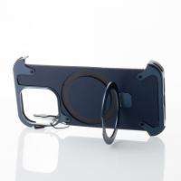 Металлический чехол LEATHER METAL FRAME с поддержкой MagSafe для iPhone 15 Pro Max темно-синий