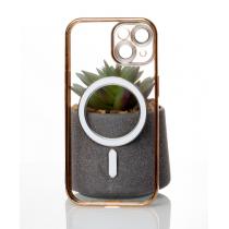 Силиконовый чехол SHINING с поддержкой MagSafe для iPhone 15 золотой