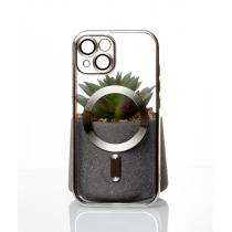 Силиконовый чехол SHINING с поддержкой MagSafe для iPhone 15 Plus серебряный