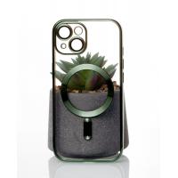 Силиконовый чехол SHINING с поддержкой MagSafe для iPhone 15 Plus зеленый