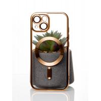 Силиконовый чехол SHINING с поддержкой MagSafe для iPhone 15 Plus золотой