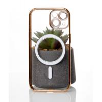 Силиконовый чехол SHINING с поддержкой MagSafe для iPhone 15 Plus золотой