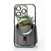 Силиконовый чехол SHINING с поддержкой MagSafe для iPhone 14 Pro зеленый