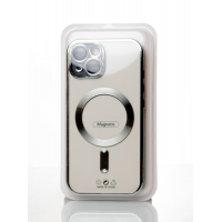 Силиконовый чехол SHINING с поддержкой MagSafe для iPhone 15 Plus серебряный