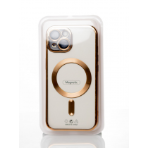 Силиконовый чехол SHINING с поддержкой MagSafe для iPhone 15 Plus золотой